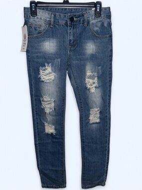 Women's Skinny Distressed Blue Denim Jeans
